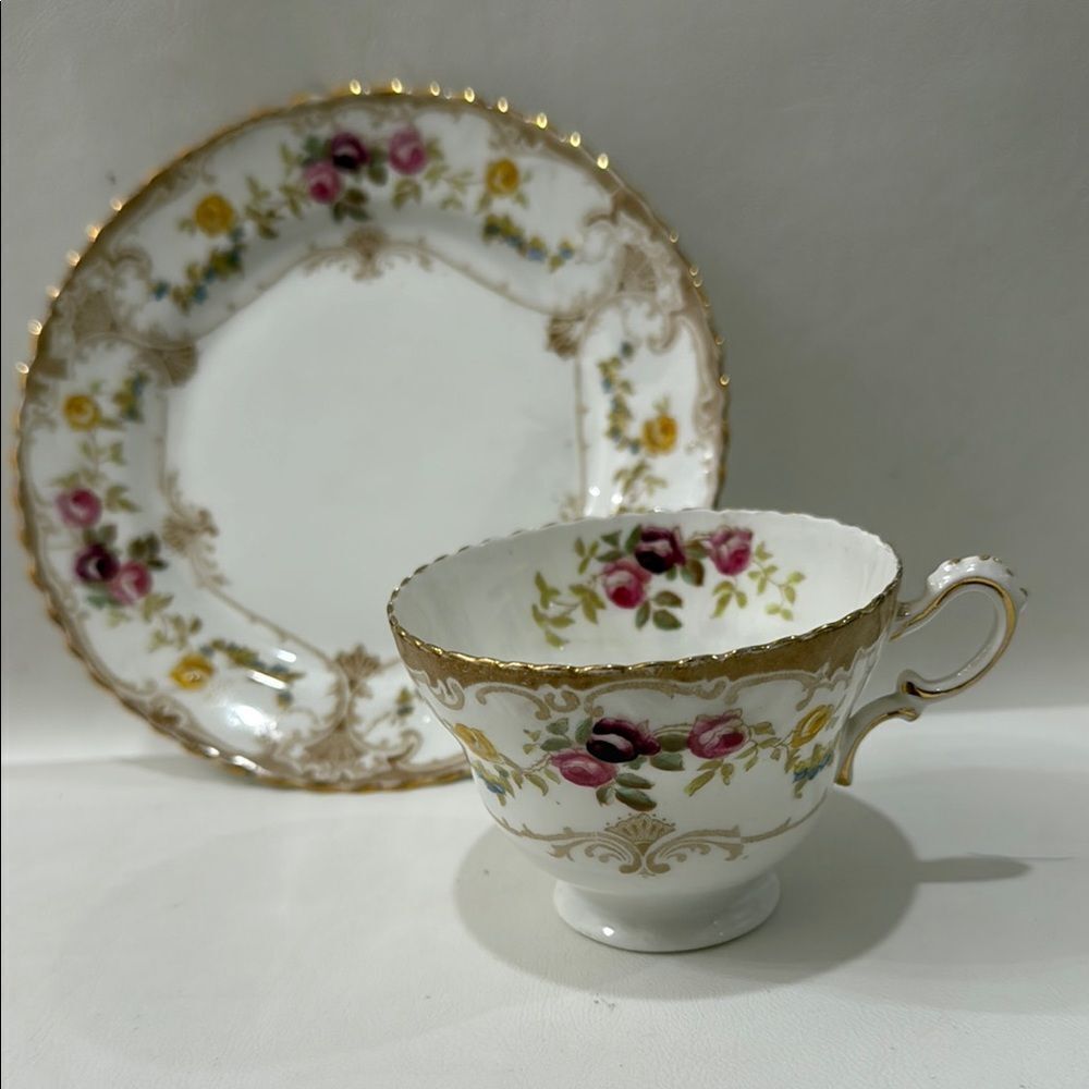 Langton England Elegant White Gold Pink 7 In Saucer 8 Oz Tea Cup 1793 Porcelain - Picture 3 of 12